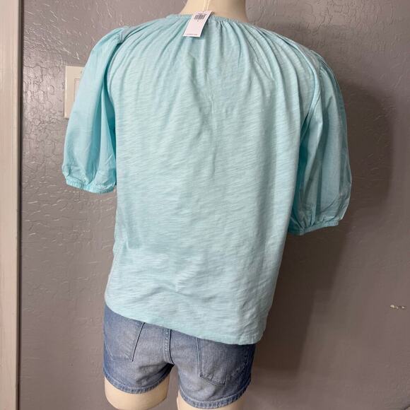 Old Navy Puff Sleeve Slub Knit Top, Blue, S - Picture 3 of 5